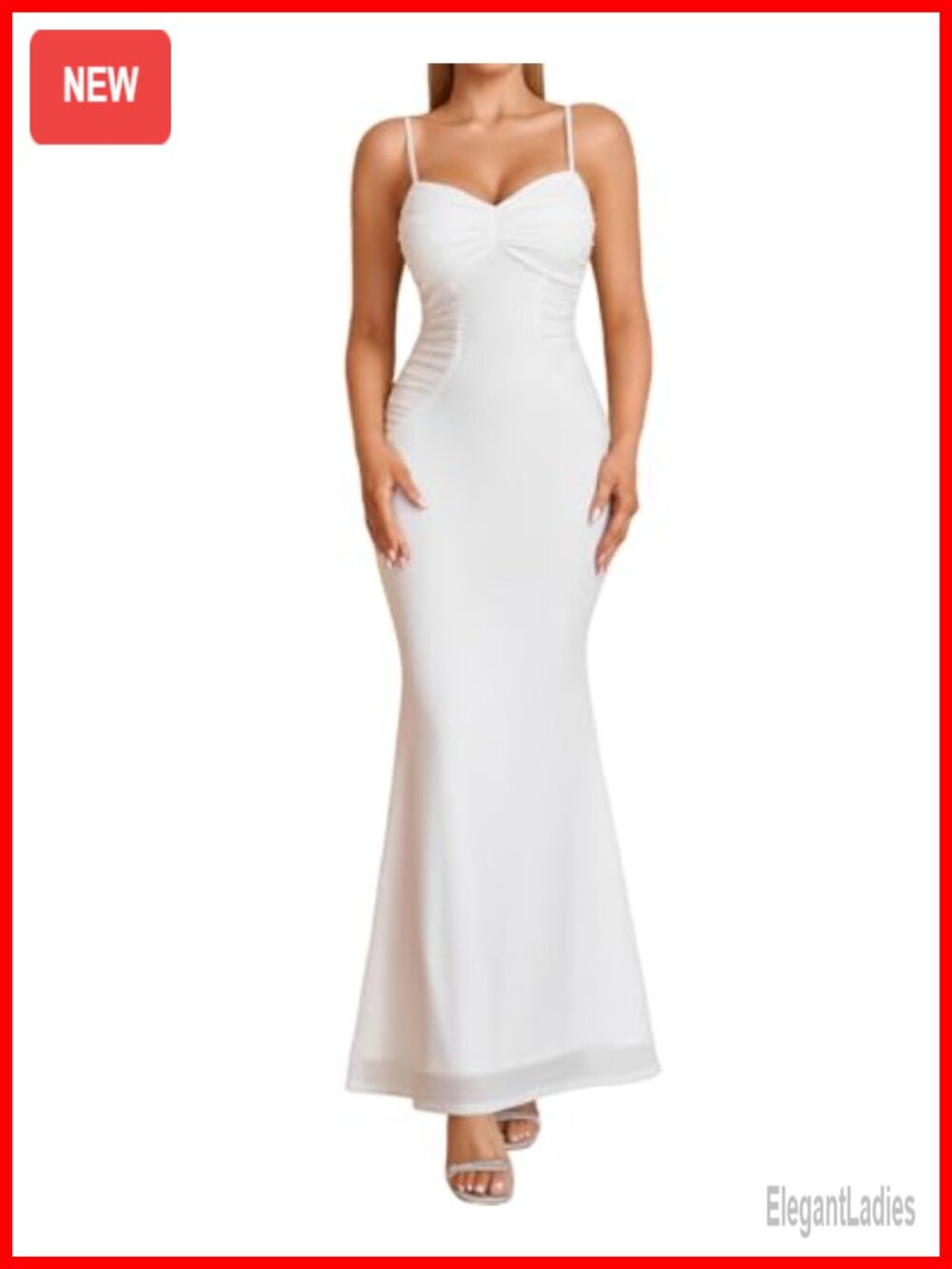 Women's V-Neck Bodycon Maxi Dress Ruched Spaghetti Strap Formal